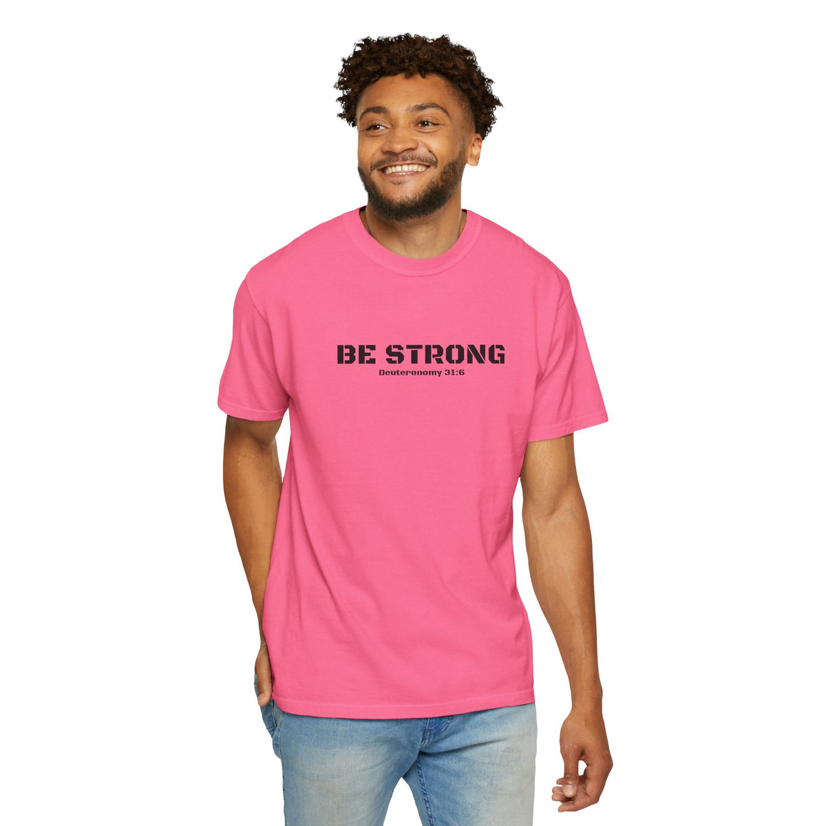 Be Strong Deuteronomy 31:6 Men's Breast Cancer Awareness T-shirt