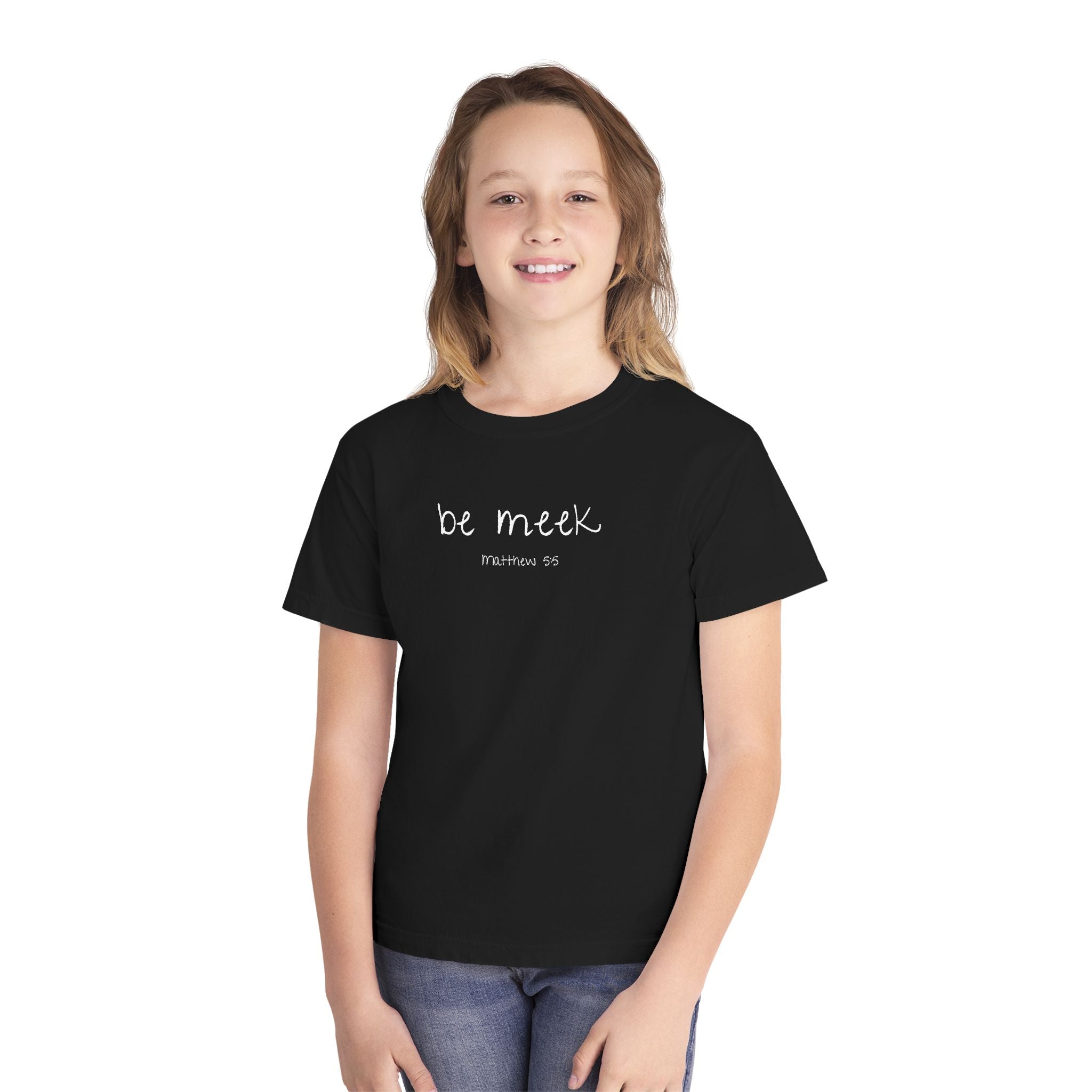 Be Meek Matthew 5:5 Girls Black T-Shirt